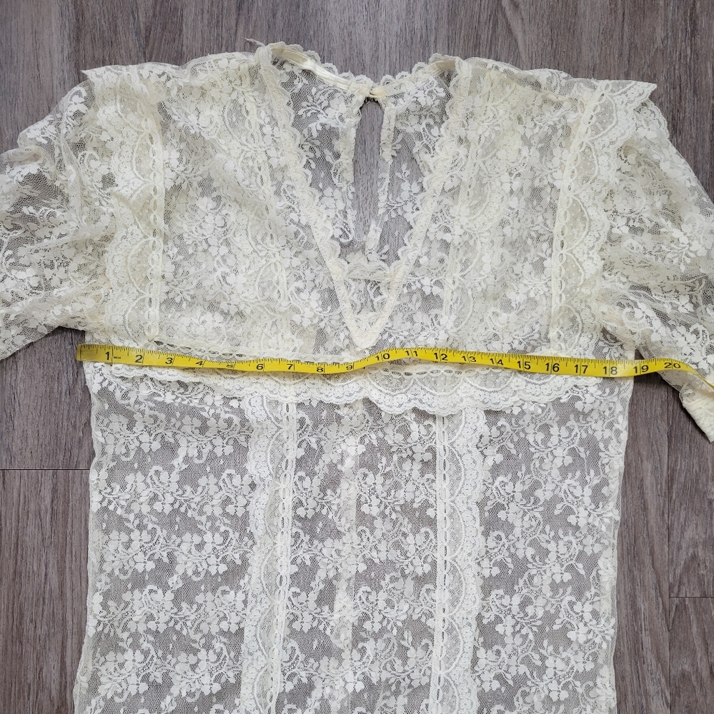 Vintage Lace Drop Waist Sheer Dress Nightgown Victorian Bridal Wedding Fairycore - Picture 12 of 14